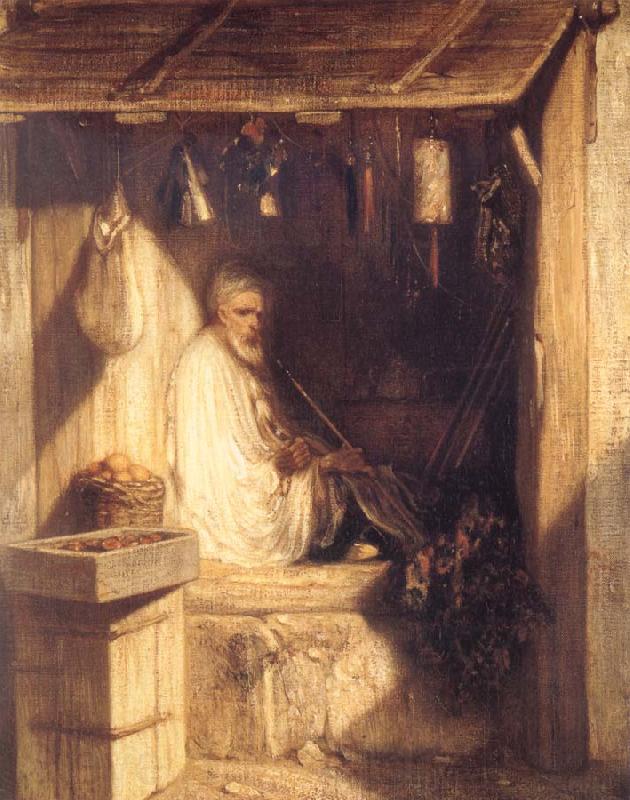 Alexandre Gabriel Decamps Tukish Merchant Smoking in his Shop Norge oil painting art